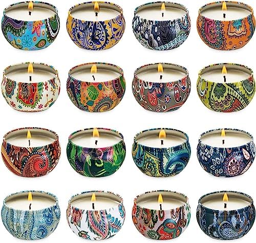 Set of 16 Small Scented Candles Soy Wax Aromatherapy Candles 2.5 OZ Portable Tin Candles with Lid, Relaxation Gifts Basket for Mother, Women, Friends and Coworkers by fclayvts