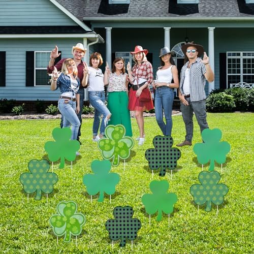 10 Pieces St. Patrick's Day Decorations Outdoor Yard Garden Porch Lawn Sign - 5 Assorted Shamrock Design 12.6 x 11 Inches Large Green Clover Signs with Stakes for Saint Patrick Irish Theme Party Favor - Image 5