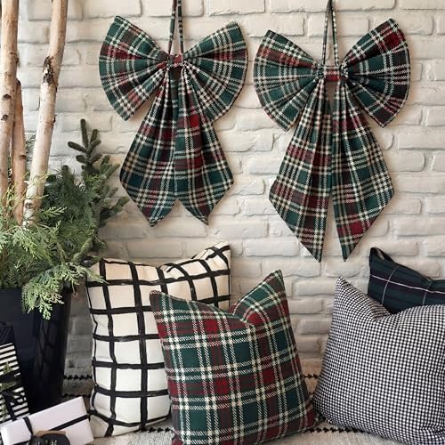 Suncalla 2 Pcs Red Green Christmas Plaid Wreath Bows 18'' x 12'' - Image 5