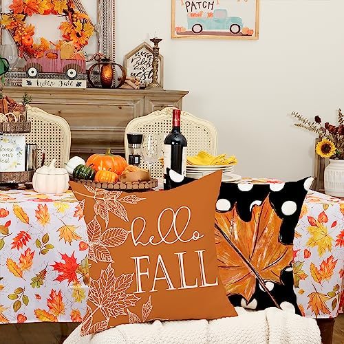 GEEORY Fall Decorative Throw Pillow Covers 18 x 18 Inch Set of 4, Hello Pumpkin Maple Leaves Fall Decor Outdoor Farmhouse Pillow Cases for Home Couch (Orange Color) G339-18 - Image 5