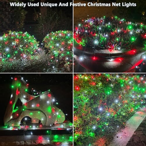 HISHINY Christmas Net Lights Outdoor for Bushes,100LED 5X5ft Connectable Bush Yard Mesh Shrub Net Light Decorations for Party, Holiday, Wedding, Tree,Home Decor(Red White Green) - Image 2