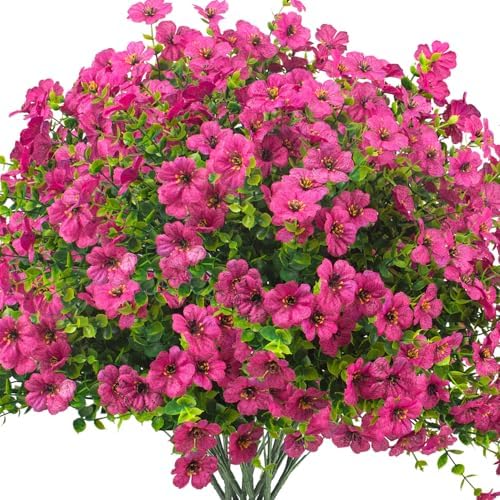 Grunyia Artificial Fake Flowers for Outdoor Spring Decoration, 16 Bundles Faux Silk Colorful Daisy UV Resistant Realistic for Outside Porch Patio Home Yard Garden Planters Pots Window Box (Red Purple) by Grunyia