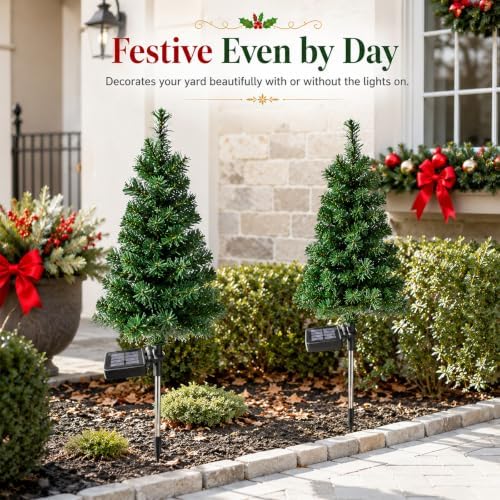 FANFX Solar Christmas Tree Lights 2 Pack Outdoor Pathway Yard Holiday Decor - Image 6