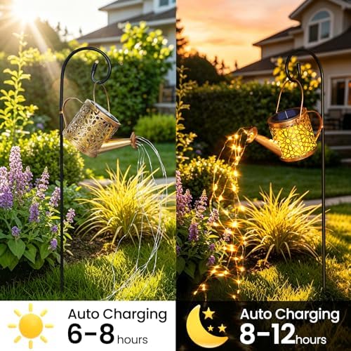 1 Pack Solar Watering Can Lantern, Hanging Light Outdoor Waterproof, Hanging Lantern Decorative, Garden Decoration Gift for Women Mom - Image 4