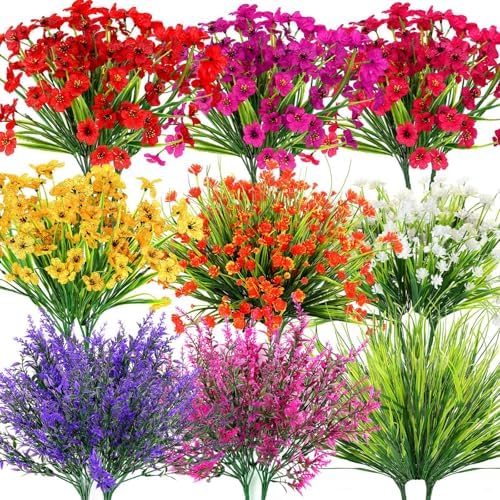 18 Bundles Realistic Artificial Flowers Bulk for Outdoors, UV-Resistant by Dexpinzo
