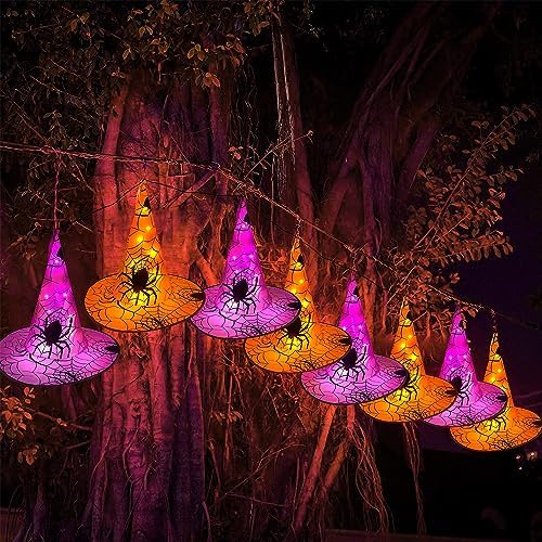 WATERGLIDE Halloween Decorations, 12Pcs Lighted Hanging Witch Hats 8 Modes - Image 6