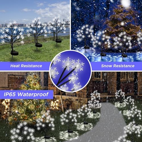 Upgrade Snowflake Solar Christmas Lights Outdoor - 2PACK 40LED Snowflake Pathway Lights for Outdoor Christmas Decorations,Waterproof Solar Garden Lights for Yard Xmas Party Decor(Cool White) - Image 5