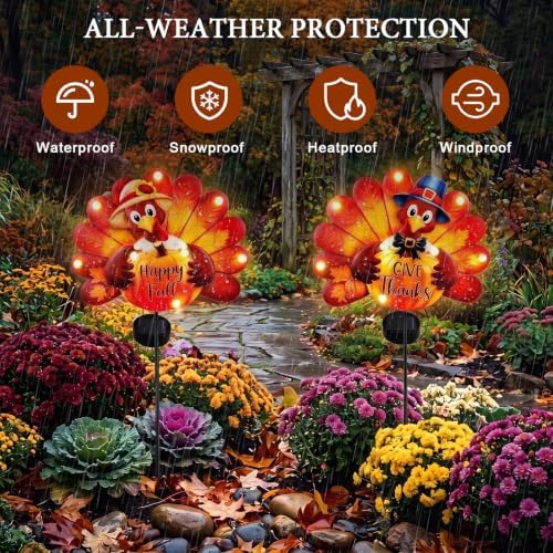 Lewondr 2PCS Thanksgiving Decorations Solar Fall Turkey Garden Stakes - Image 4