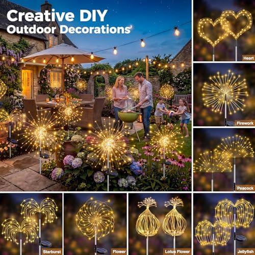 btfarm 4 Pack Solar Garden Lights Outdoor, 8 Modes Firework Lights Outside - Image 3