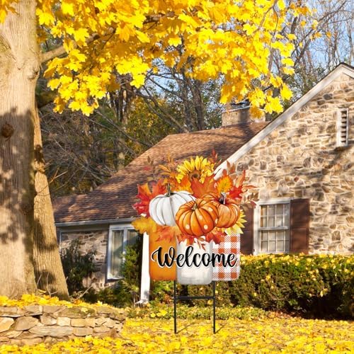JarThenaAMCS Fall Metal Garden Stakes Autumn Sunflower Pumpkin Vase Decorative Lawn Sign Thanksgiving Welcome Yard Sign for Home Outside Lawn Porch Decor - Image 4