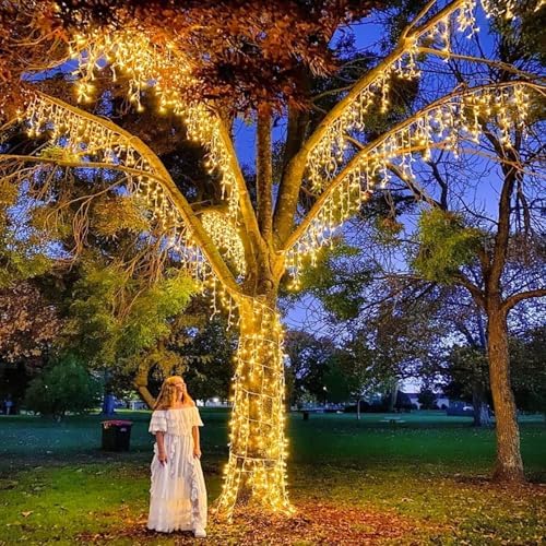 99ft Icicle Lights for Outside, Warm White Christmas Lights Outdoor Indoor, 1216 LED Twinkle String Light with 228 Drops, Waterproof Curtain Light for House Eaves Patio Wall Bedroom Window Roof Decor - Image 6