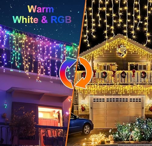 LED Icicle Lights for Outdoor Christmas Decorations,98Ft 1200 LEDs Color Changing Christmas Fairy Light,APP & Remote Control,8 Lighting Modes,Plug in RGB hanging Curtain Light for Xmas Party Wedding - Image 6