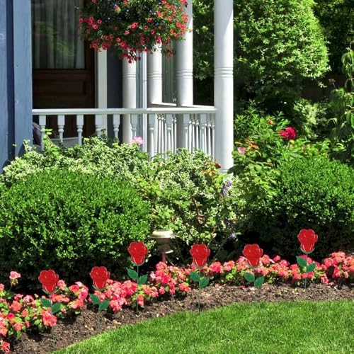 YEAHOME Valentines Day Decorations Outdoor, Set of 6 Rose Metal Flowers Decorative Garden Stakes for Valentines Day Decor, Lovely Yard Stakes for Home Lawn Pot Flowerbed Wedding Anniversary - Image 7