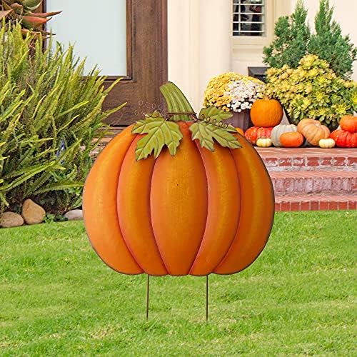 Glitzhome 37.5"H Fall Decorative Yard Signs with Stakes, Oversized Metal Pumpkin Garden Yard Stake for Home Lawn Yard Pathway Front Door Fall Harvest Thanksgiving Wall Hanging Decor by Glitzhome