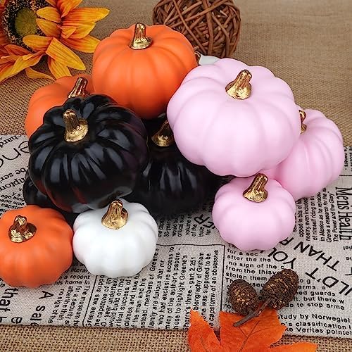 Artmag Artificial Pumpkins Bulk 12Pcs Assorted Sizes and Colors Harvest Lifelike Pumpkin Fake Foam Pumpkin for Fall Autumn Halloween Home Party Thanksgiving Party Holiday Decor - Image 5