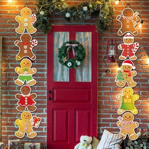 Yaomiao 2 Sets Christmas Gingerbread Man Porch Sign Xmas Cute Gingerbread Man Door Banner Home Hanging Decor Outdoor Indoor Banner Wall Hanging for Christmas Party Supplies - Image 6