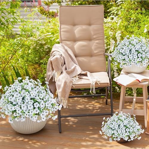 Sggvecsy Artificial Flowers for Outdoors 12 Bundles Realistic Faux Plants UV Resistant Fake Silk Daisy with Eucalyptus for Boxwood Planter Patio Porch Outside Spring Summer Decoration(White) - Image 4