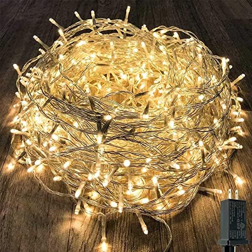 115FT 300LED Warm White Christmas String Fairy Lights Indoor/Outdoor, Waterproof with 8 Modes, Clear Wire Plug in Twinkle Light for Outside Garden Bedroom Christmas Tree Decorations by KAQ