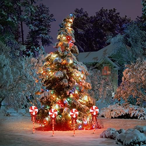 Lollipop Christmas Pathway Lights Outdoor - 24 inches 192 LED Lighted Candy Cane Decorations with 11 Modes for Lawn Yard Patio Walkway Markers, 8 Pack(2 Sets - Each 96 Lights) - Image 4