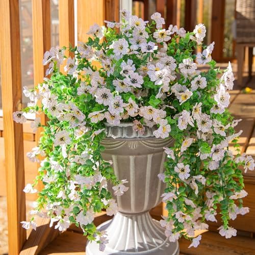 INSPRING Artificial Faux Outdoor Outside Flowers Plants, 2 PCS Fake Silk UV Resistant Look Real White Daisy Trailing Vines for Front Door Porch Planter Urn Patio Balcony Decoration - Image 5