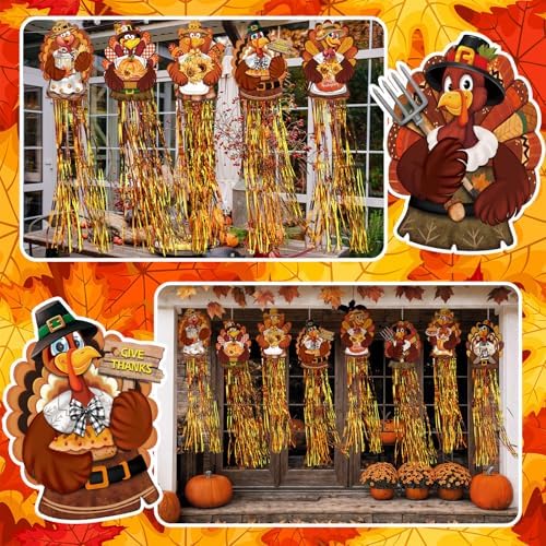 DoubleFill 8 Pcs Fall Turkey Outdoor Hanging Decorations with Tassels - Image 6