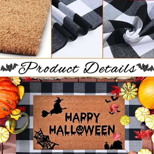 Homydecor Halloween Decor Doormat Combo Set, 100 Percent Coco Coir Welcome Mat + 28X43 Inches Black and White Plaid Rug - Halloween Front Porch Entryway Decor Floor Mat, Outdoor Mats Happy Halloween - Image 5