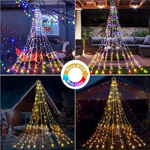 Christmas String Lights 320 LED Christmas Decorations Star Waterfall Lights with 11 Modes Remote Control for Tree Wall Yard Wedding Party (Warmwhite+Multicolored) - Image 3