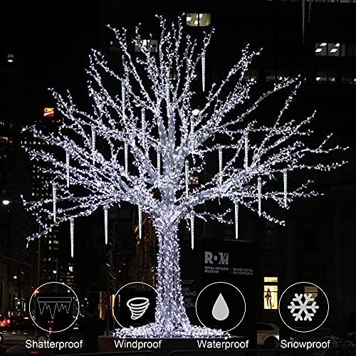 WATERGLIDE Meteor Shower Lights, 12" Outdoor Icicle Christmas Lights 8 Icicles 192 SMD LED Crystal Ice Falling Light, Connectable Raindrop Iciclelight, Xmas Winter Party Tree Holiday Decor, White - Image 5