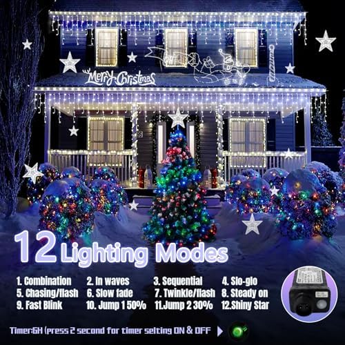FLVOECN 98FT 960 LED Christmas Lights, Waterproof 8 Modes Ice Lights for Outside with Memory and Timer Hanging Fairy Lights Plug-in Curtain String Lights for Holiday Party Wedding Home (Cool White) - Image 4