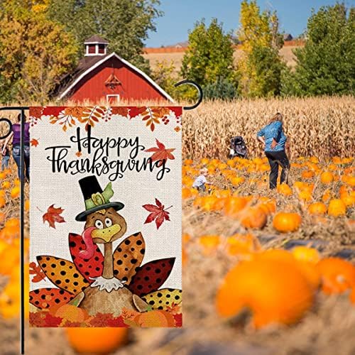 Happy Thanksgiving Garden Flags 12x18 inch Turkey with Pumpkins Double Sided Seasonal Yard Flag for Fall Harvest Autumn House Decoration Outdoor - Image 2