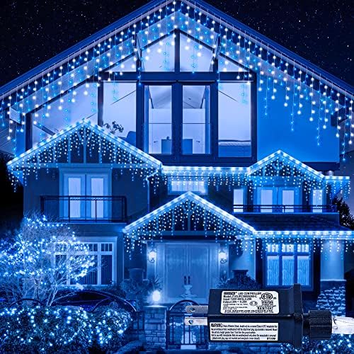 Blue White Christmas Icicle Lights, 300 LED 33FT Curtain Lights by Unknown