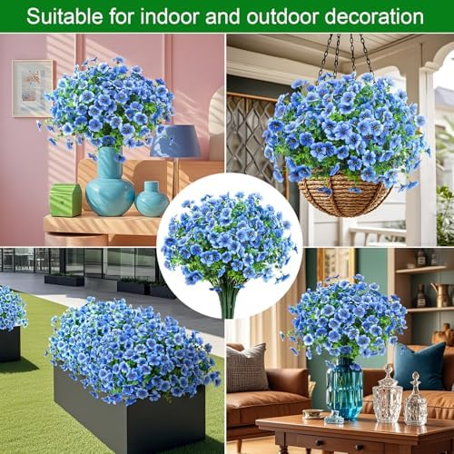 Ouddy Decor 24 Pcs Artificial Flowers for Outdoors Decorations, Blue - Image 5