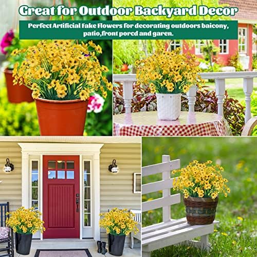 Lnoicy 12 Pcs Artificial Flowers for Outdoor,Plastic Flowers Decoration, UV Resistant Faux Flowers Shrubs, Artificial Plants for Indoor Outside Garden Home Wedding Farmhouse(Yellow) - Image 5