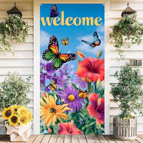 Front Door Covers Decorative, Spring Flower Design Door Curtain 70.8 x 35.4 Inch for Porch Outdoor Indoor Home Decor (Colorful-238) by AOHMPT