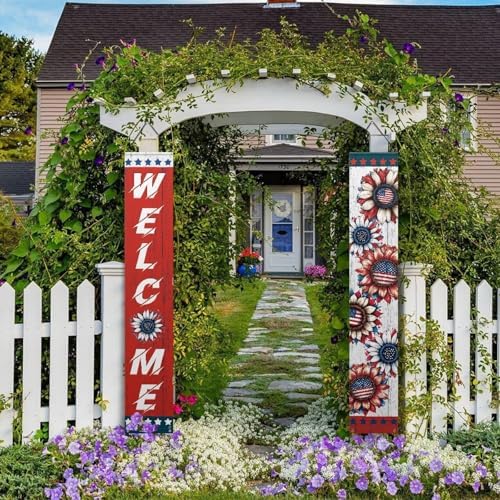 doginthehole 4th of July Decorations Hanging American Flag Banners Stars and Stripes Porch Sign Patriotic Memorial Day Decor Party Supplies for July Fourth Independence Day, Red White Blue - Image 5