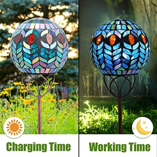 VCUTEKA Decorative Solar Garden Lights, 6" Mosaic Globe Outdoor Stake - Image 5