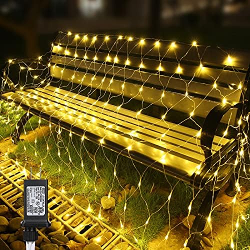 11.5ft x 5ft Christmas Net Lights Outdoor, 360 LED Net Lights with 8 Modes, Connectable, Timer, Waterproof Low Voltage Bush Mesh Fairy String Light for Yard Bush Christmas Indoor Decor (Warm White) by Jnaurb