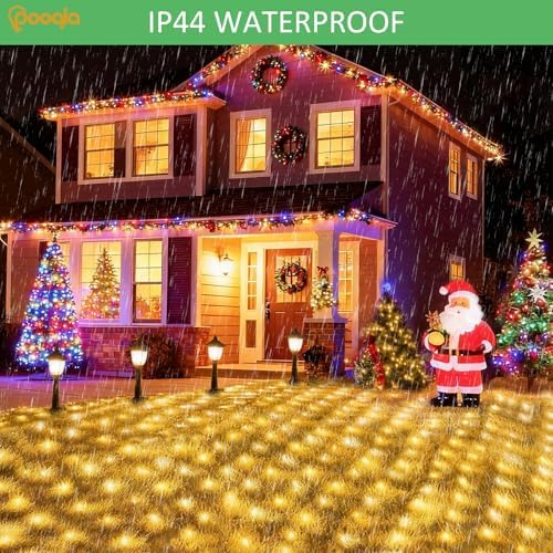Pooqla Solar Net Lights, 10x10ft 280LED Gazebo Net Lights Outdoor with 8 Modes, Solar & USB Powered Waterproof String Lights Clear Wire, Chandelier for Pergolas, Patio, Bush, Backyard Decor Warm White - Image 5