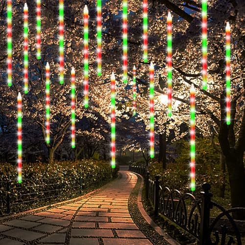 Meteor Outdoor Icicle Lights - 12 Inch, 288 LED, Snow Falling, Connectable, Red & Green, Xmas Wedding Party Tree Decor - Image 2