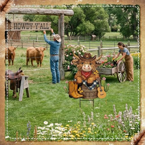Amyhill Western Highland Cow Metal Garden Stakes Yard Sign Decoration - Image 6
