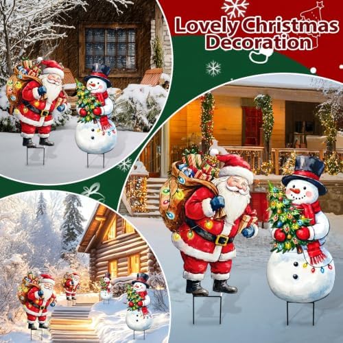 BRIGHTDECK 2 Pack Christmas Snowman Santa Yard Signs Outdoor Decorations - Image 7