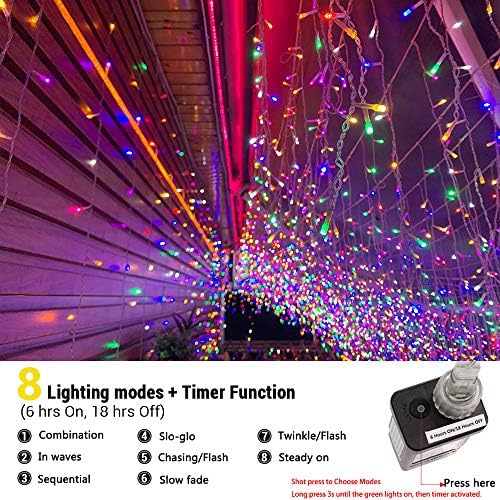 Toodour Christmas Icicle Lights Outdoor, 612 LED 50ft 8 Modes Fairy Icicle String Light with 102 Drops, Led Christmas Lights Twinkle for Holiday, Party, Wedding, Eaves, Xmas Decorations (Multicolor) - Image 3