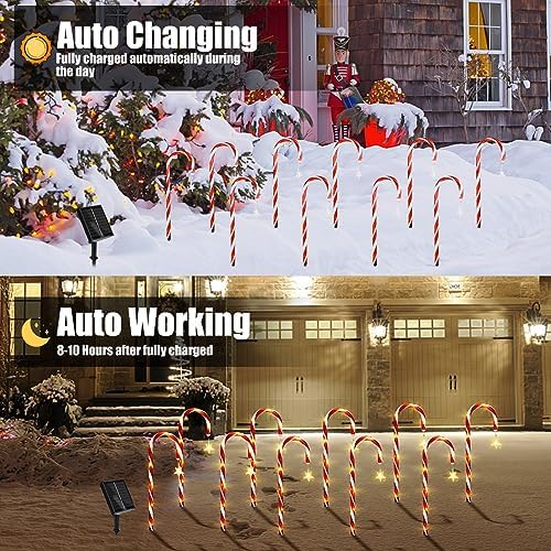 10 Pack Solar Candy Cane Lights with Stars, 21 Inch Christmas Yard Decor - Image 6