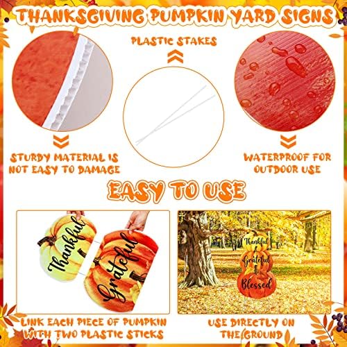 Spiareal Fall Outdoor Decorations Thanksgiving Pumpkins Yard Stake 3 Stacked Pumpkins Yard Sign 27 Inch Thankful Grateful Blessed Rustic Fall Harvest Outdoor Pumpkin Decor for Garden Lawn Decoration - Image 3
