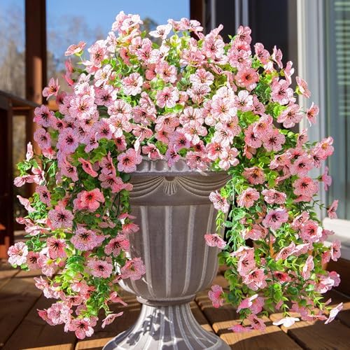 INSPRING Artificial Faux Outdoor Outside Flowers Plants, 2 PCS Fake Silk UV Resistant Look Real Pink Daisy Trailing Vines for Front Door Porch Planter Urn Patio Balcony Decoration by INSPRING
