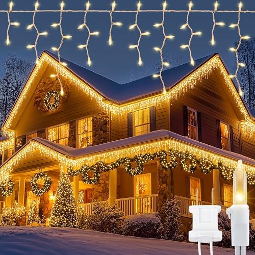 YOUNGAR Icicle Lights Outdoor, 23FT 200 Connectable Icicle Christmas Lights by YOUNGAR