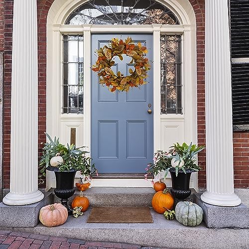 Artificial 20 inch Fall Wreath Autumn Magnolia Wreath with Wooden Magnolia Leaves,Multicolored Berry for Front Door Indoor Outdoor Farmhouse Wall Holiday Decor - Image 4