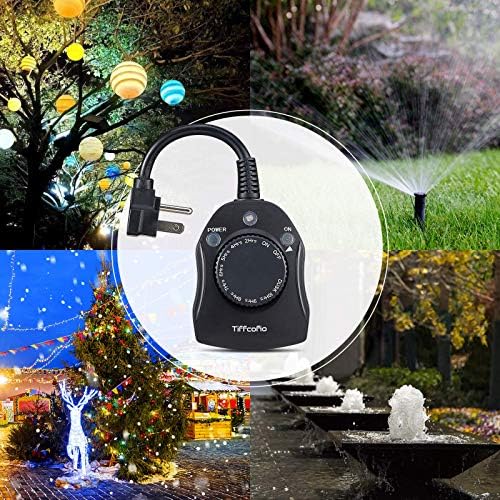 TiFFCOFiO Outdoor Timer Outlet, Dusk to Dawn Light Sensor Timer Weatherproof, 2 Grounded Outlets for Halloween and Christmas Lights, 15A 1/2HP, ETL Listed - Image 6