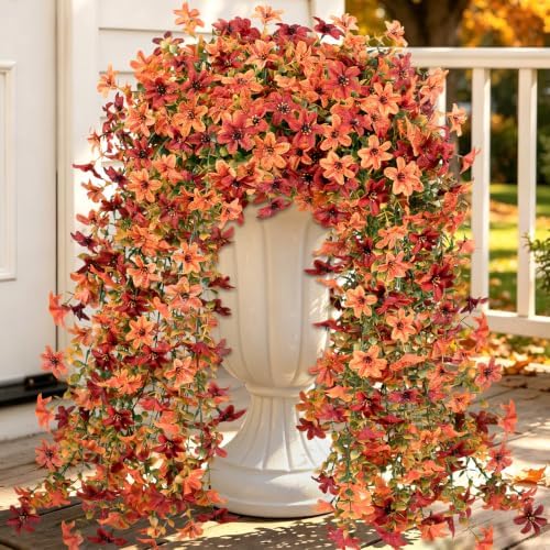 Artificial Hanging Flowers for Outdoors, 2 PCS 344-Bloom UV Resistant Mums by JulakoOnline
