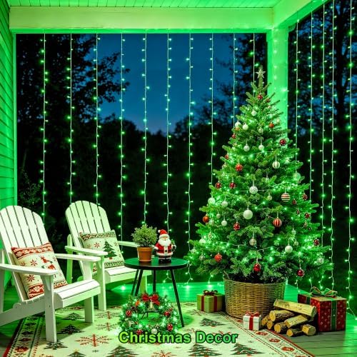 JMEXSUSS 300 LED Green Curtain Lights for Halloween Decor, 9.8x9.8ft - Image 4
